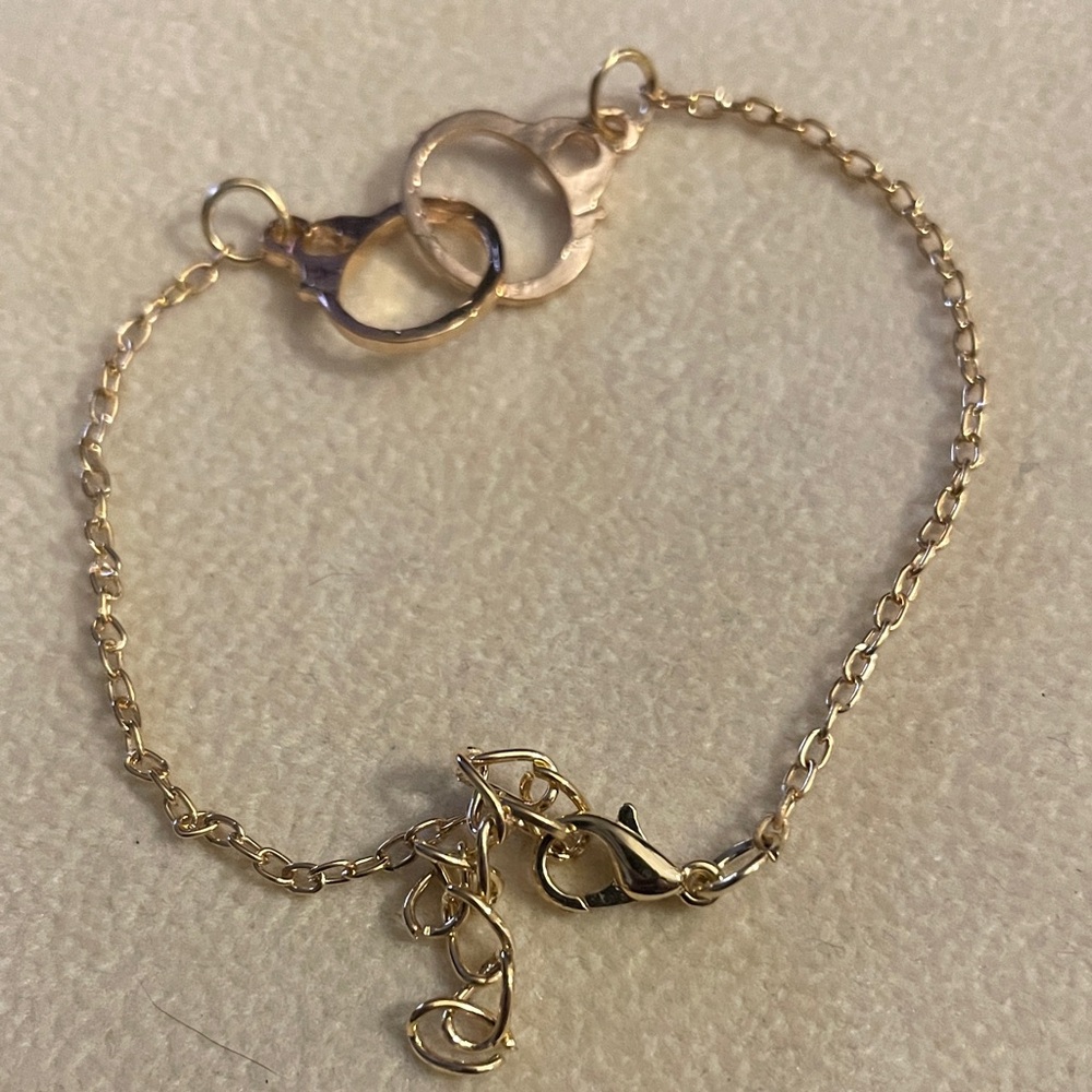 Handcuffs Gold Plated Chain Bracelet - Picture 1 of 5